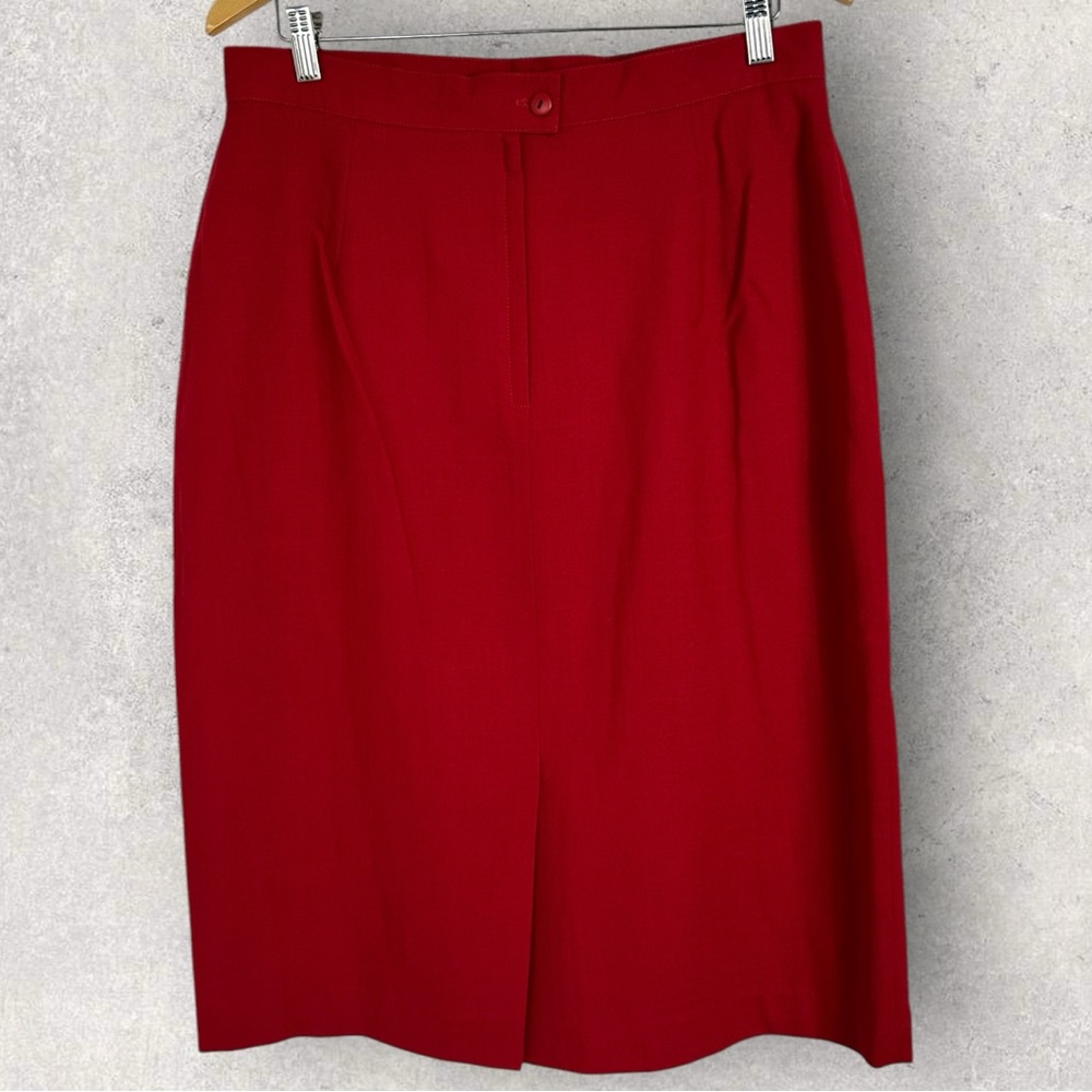 SOLD Vintage 100% Wool Red Pencil Skirt Womens Size 16 Braemar Diana Canada - Picture 14 of 14